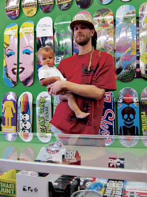 Cameron Lovelace with son Kofi at Yes I Kaua‘i Skateboard Company