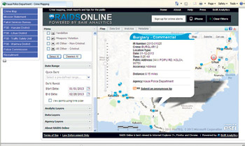 A screenshot of KPDâ€™s new crime map highlights Image from County of Kaua‘i