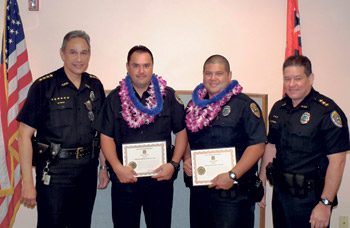 Chief Perry with officers Whitman McCallum (left) Anthony Abalos and Deputy. Chief Michael Contrades | Photo from County of Kaua‘i
