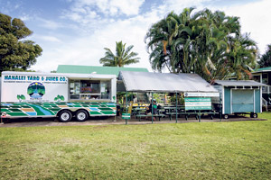 Hanalei Taro & Juice Co. food truck is located in Hanalei, and always in front of Kayak Kaua‘i