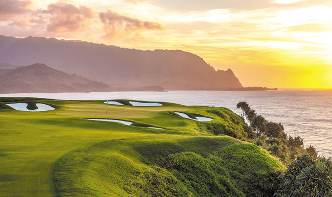 To take in this view, embark on a Princeville Makai Golf Club sunset tour. Photo courtesy Princeville Makai Golf Club