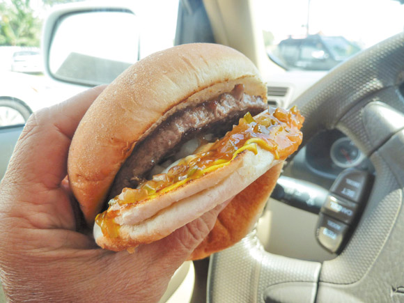Be careful while driving under the many influences of a burger. Jane Esaki photo