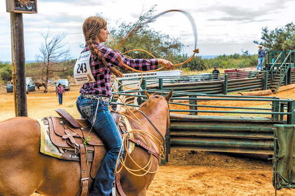 Cheyenne Andrade warms up before a recent roping competition 