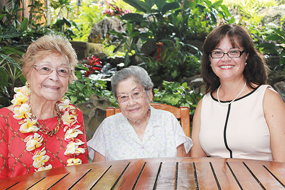 Three longtime Zonta Club of Kauai members (from left) Mary Thronas, Yoshiko ‘Dimplesâ€™ Kano and Darrellyn Lemke COCO ZICKOS PHOTO