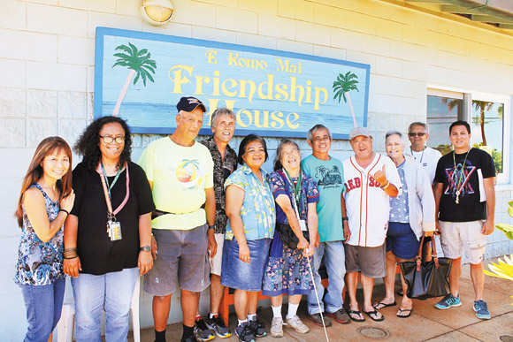 Friendship House members with Laura Miyashiro (center) and staff Iris Ijima (far left) and Dave Jordan (fourth from left). The organization provides services for those who are afflicted with mental illnesses such as schizophrenia and depression