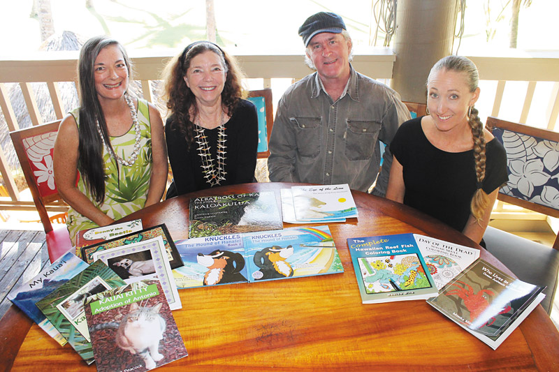 Local authors with their self-published books, from left: Carol Peacock-Williams, Susan Dierker, Mark Jeffers and Monika Mira 