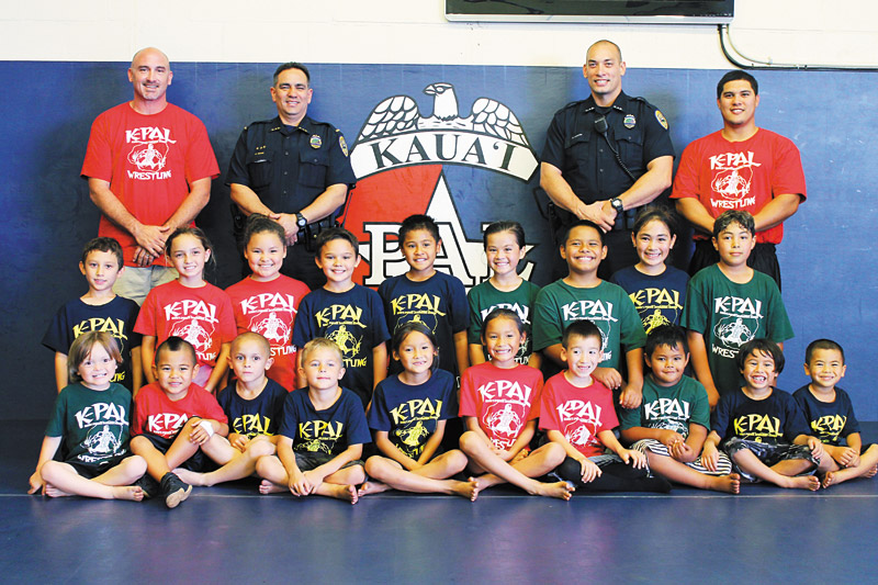 Thanks to Kauai Police Activities League, kids across the island are growing up physically active while absorbing positive life lessons. The KPAL Friday wrestling class with coaches Patrick Oâ€™Day (left) and Bryson Vivas as well as Mark Ozaki (left) and Mitchell Collier