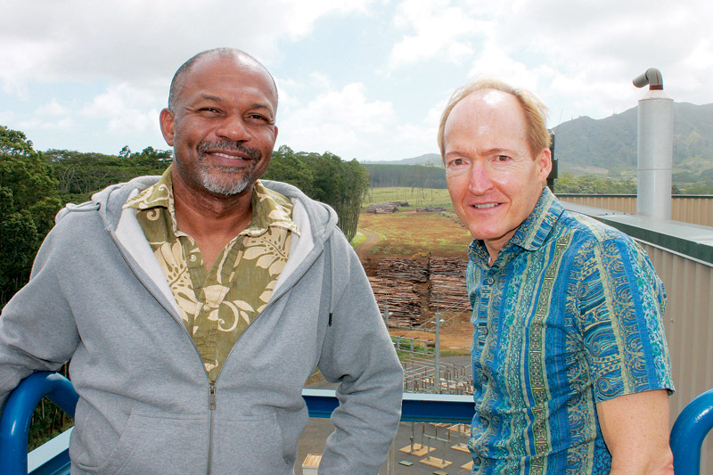 Michael Mann and Eric Knutzen at the top of the biomass plant in Koloa
