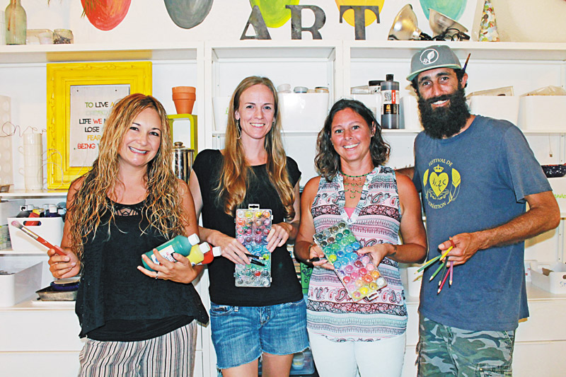 Experienced artists and teachers (from left) Tyme Ventura, Kristy Maligro, Shannan Morgan and Seth Womble love inspiring keiki to create art (COCO ZICKOS PHOTO)