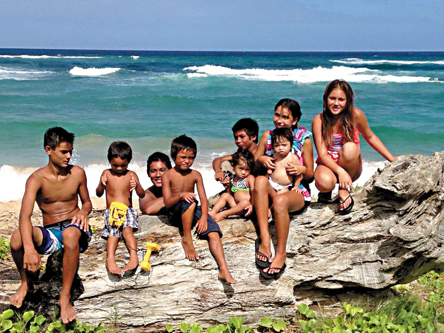 Kaulukukui is busy not only with her work with Life's Bridges, but also at home. Pictured here are nine of her 11 grandchildren (from left): Caiden Bridges Basuel, Akoni Kealoha, Braxton Bridges-Basuel (behind Akoni), Kona Kealoha, Keani Kealoha, Kawiki Kealoha (behind Keani), Pua Kealoha, Keoni Kealoha (on Pua's lap) and Ashlynn Bridges-Basuel PHOTO FROM LIFE'S BRIDGES HAWAII