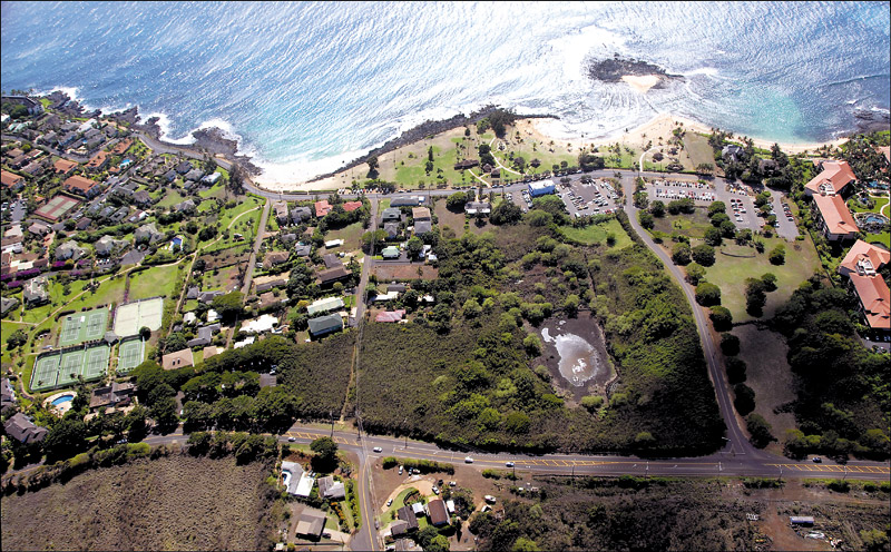 An aerial view of the Kaneiolouma complex in 2008 before restoration began 