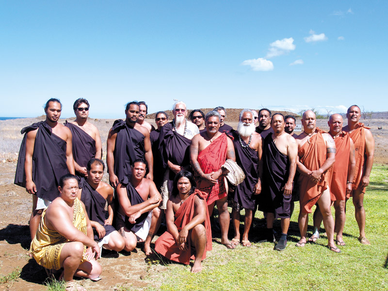 Hui Malama O Kaneiolouma attending a ceremony at Puukohola Heiau National Historic Site on Hawaii island
