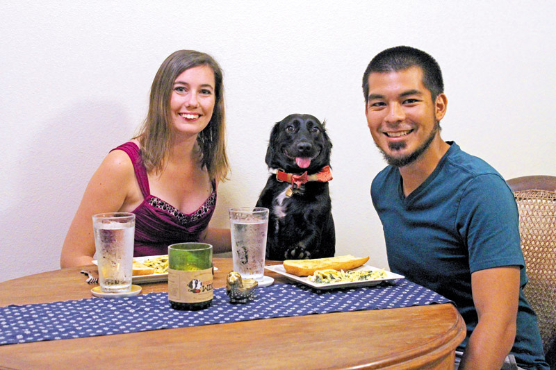 A shared meal for Michael and Madelyn Jaimes means including their furry family member, Ajay 