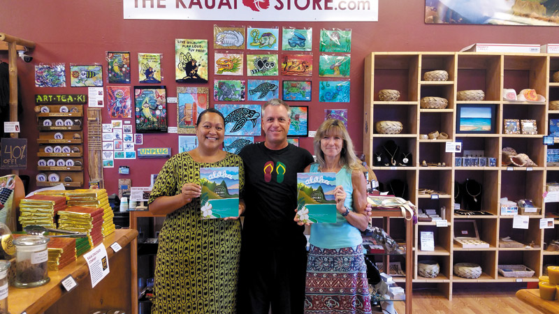 Correa (left) and Hettinger at one of their retail outlets, The Kauai Store in Kapaa, with owner Erik Vurton 
