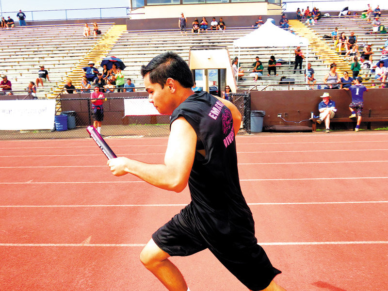 Frankie Green, an athlete from Kauai Lanakila Delegation (Kapaa High School), competing in a past track and field meet at Vidinha Stadium 