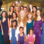 Chanterelle Chantara's eco-friendly designs are modeled by (front, from left) Jaden Koloa, Lili de Souza, Kela Kirk, (second) Chanterelle Chantara, Jan Bernard, Kimberly Kirk, Elysha Woolger, Joan Levy, Shosana Shantara, Dhyana Dunville, (third) Lala Turley, Angela Walker, Jackie Weber, Nattana Pummell, Jenny Andreck, (back) Tia Crocker, Chancy Brokaw, Myrica Morningstar and Lindsey Huddleston
