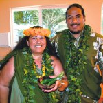 kumu hula Kehaulani Kekua of Halau Palaihiwa O Kaipuwai and alaka‘i Aikane Alapa‘i