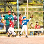 Kana Gonzalez waits for the throw that came a little late