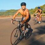 Jacob Punzal takes a moment to mug for the camera as he rounds a turn.