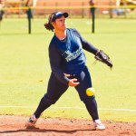 Waimea pitcher Shelly Koerte winds up while facing Punahou