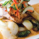 Shutome with red curry sauce and cucumber namasu