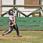 A Poison hitter makes contact with an incoming pitch.